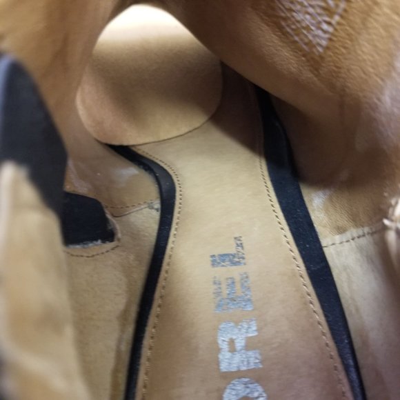 Sorel‎ 9.5 Leather 2 Tone Black Brown Heeled Open Toe Booties NADIA - Picture 8 of 13